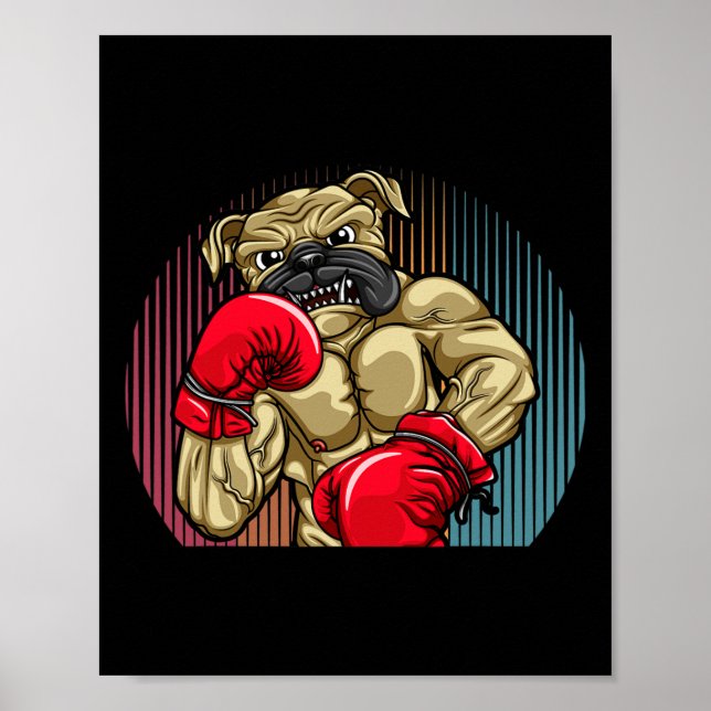 Póster Perro de boxeo con guantes de boxeo de peso pesado (Frente)