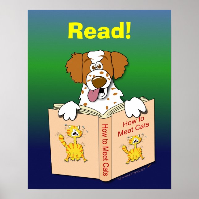 Póster Perro de caricatura lee divertida lectura educativ (Frente)