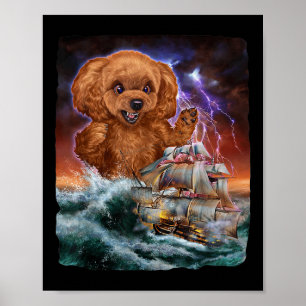 Póster Perro de carnicero mientras Kraken ataca un barco