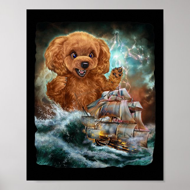 Póster Perro de carnicero mientras Kraken ataca un barco  (Frente)