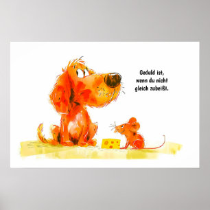 Póster Perro de cómic con acuarela y ratón con queso