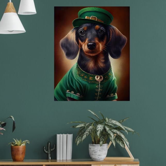 Póster Perro de Dachshund con vestido de San Patricio (Salón 1)