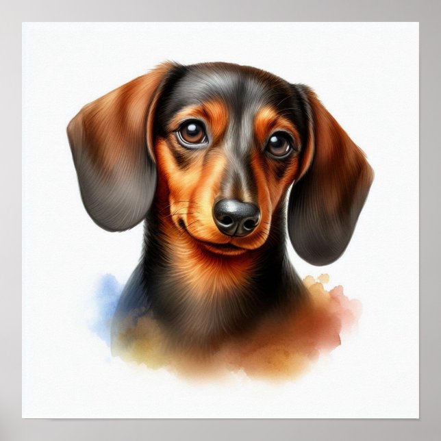 Póster Perro de Dachshund en acuarela (Frente)