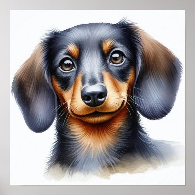 Póster Perro de Dachshund en acuarela (Frente)