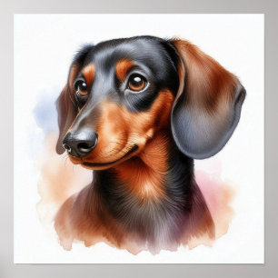 Póster Perro de Dachshund en acuarela