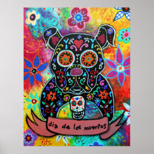Póster Perro de Dia de los Muertos Bulldog