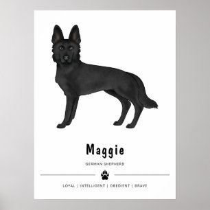 Póster Perro de dibujos animados pastor alemán negro con