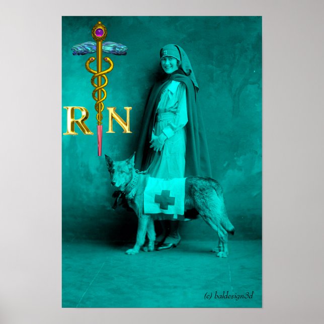 Póster PERRO DE ENFERMERÍA Y RESCATE/Emblema RN Gold Cadu (Frente)