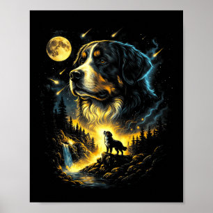 Póster Perro de fantasía de montaña bernesa aullando a la