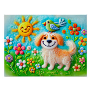 Póster Perro de Fieltro Disfrutando del Sol de Verano