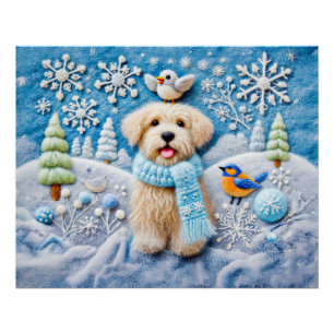 Póster Perro de Fieltro en Escena Invernal Nevada