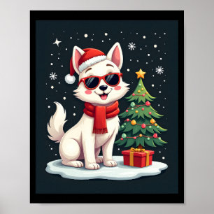 Póster Perro de Gafas de Sol Divertidas Navideñas con Árb