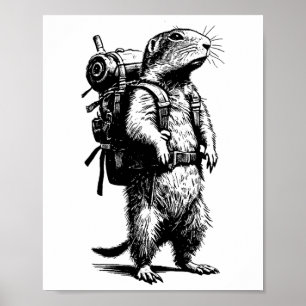 Póster Perro de la Pradera Topo Senderismo Animales Diver