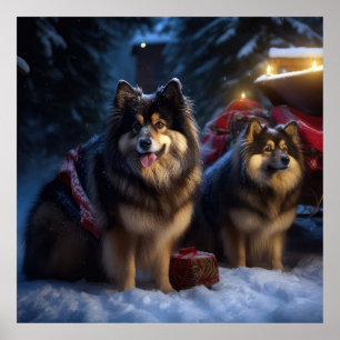 Póster Perro de Laponia Finlandés Adorno de Trineo Nevado