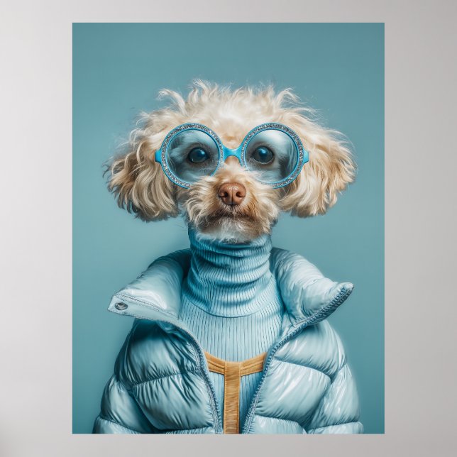 Póster Perro de Moda con Ropa Azul (Frente)