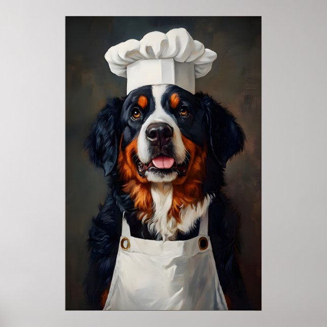 Póster Perro de montaña bernés con gorro de chef Póster,  (Frente)