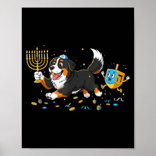 Póster Perro de montaña bernés Dreidel Menorah Hanukkah M