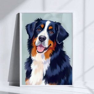 Póster Perro de montaña bernés   Mascota de acuarela
