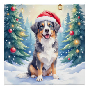 Póster Perro de montaña Entlebucher Bosque nevado Santa