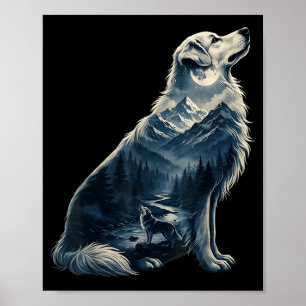 Póster Perro de montaña iluminado por la luna retriever d