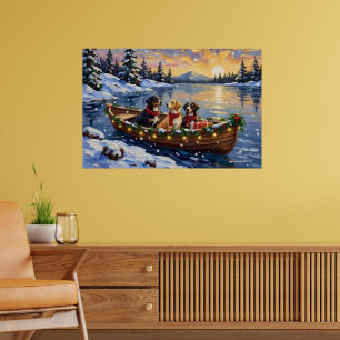 Póster Perro de montaña suizo navideño en barco festivo