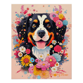 Póster Perro de montaña y flores de Bernese 2005 - judío 