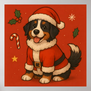 Póster Perro de Navidad Bernés Montañés de Berna Santa