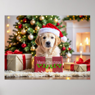 Póster Perro de Navidad de raza Retriever Dorado