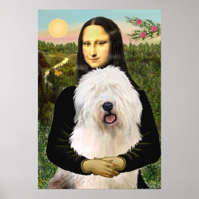 Póster Perro de oveja inglés antiguo - Mona Lisa (Frente)