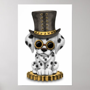Póster Perro de perrito dálmata lindo de Steampunk,