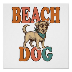 Póster Perro de Playa Grabado Vintage Diseño Gráfico_1
