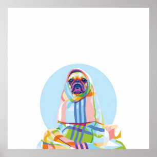 Póster Perro De Pug Cuerdo Colorido En Blanco