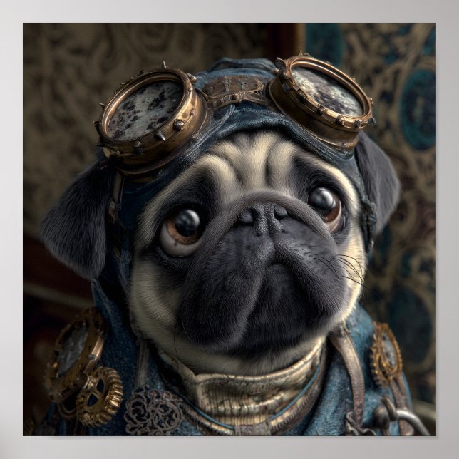 Póster Perro de pug de vapor (Frente)