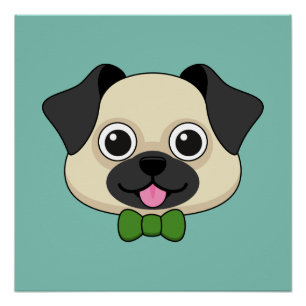Póster Perro de pug feliz lindo con papillón