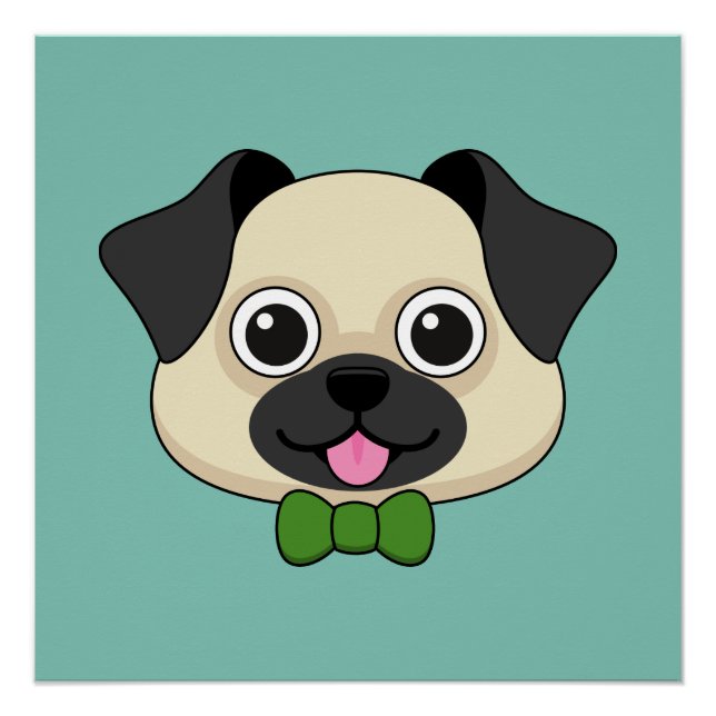Póster Perro de pug feliz lindo con papillón (Anverso)