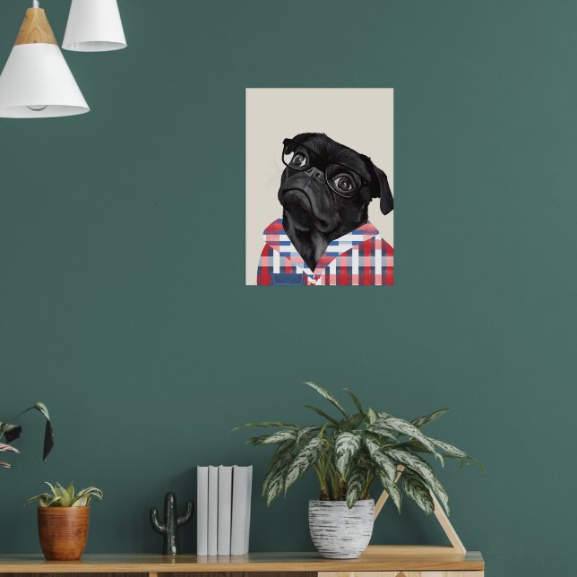 Póster Perro De Pug Negro Con Gafas Y Chequera (Salón 1)