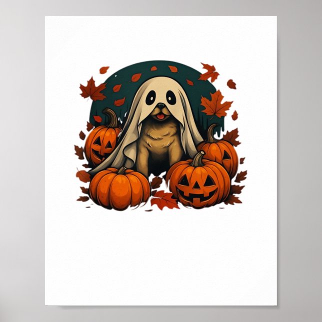 Póster Perro de puré con calabazas caen Halloween Classic (Frente)