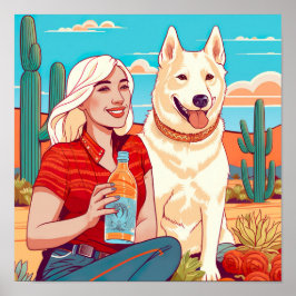Póster Perro de rescate del desierto, tequila e imagen de