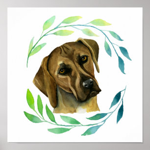 Póster Perro de Rhodesian Ridgeback con una acuarela de