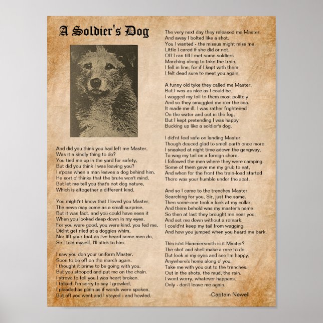Póster Perro de soldado que inspira poema de guerra (Frente)