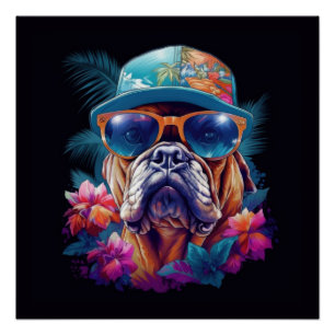 Póster Perro de vacaciones tropical