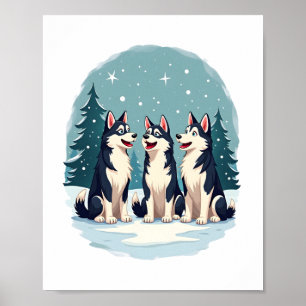 Póster Perro del coro de Navidades Husky