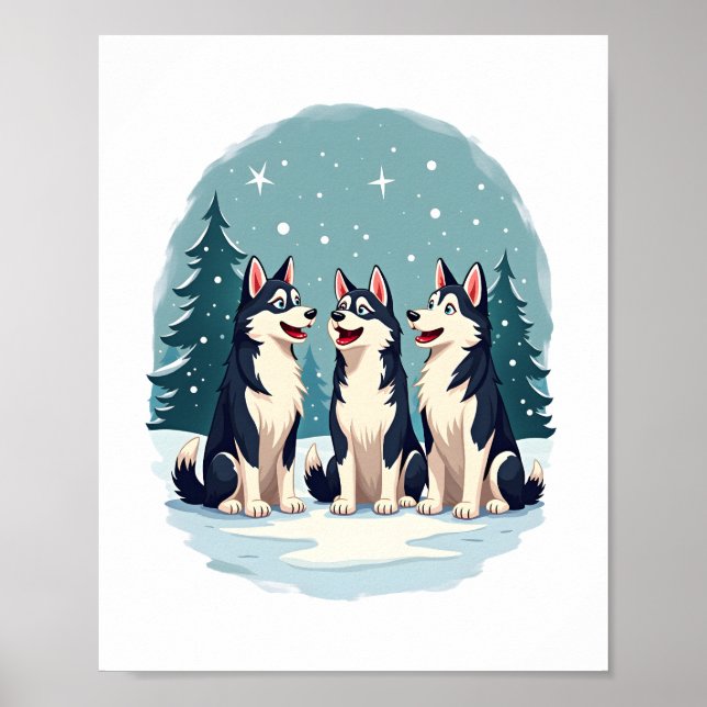 Póster Perro del coro de Navidades Husky (Frente)