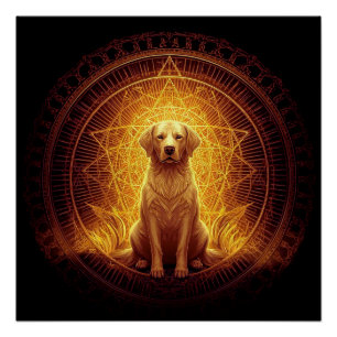 Póster Perro del Espíritu Dorado en la geometría sagrada