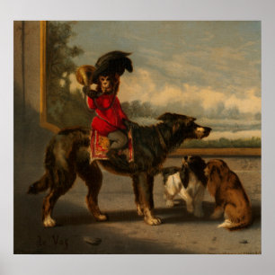 Póster Perro del montar a caballo del mono