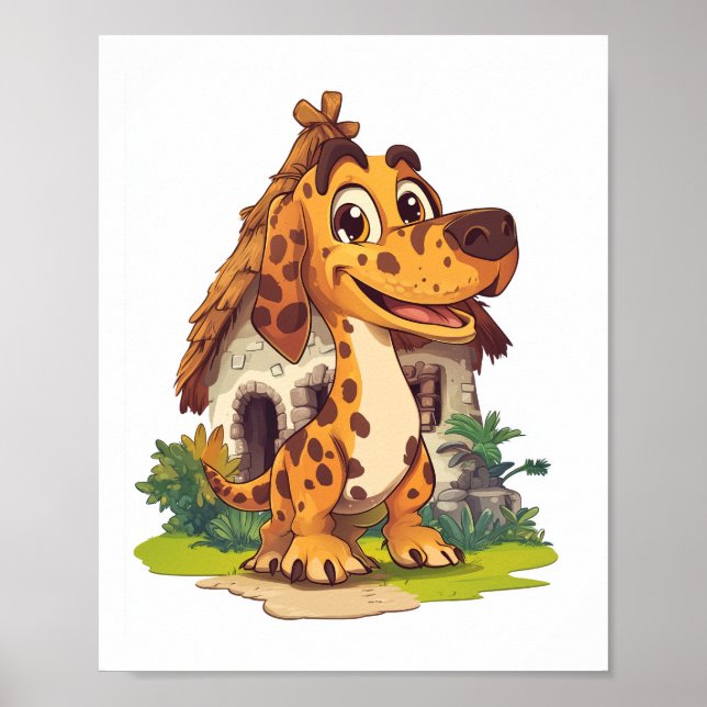 Póster Perro Dino � Cachorro Divertido Prehistórico (Frente)