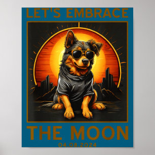 Póster Perro Divertido Abrazo Total del Eclipse Solar