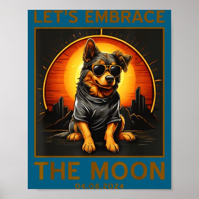 Póster Perro Divertido Abrazo Total del Eclipse Solar (Frente)