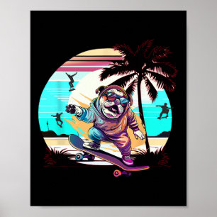 Póster Perro Divertido Bulldog Francés Monopatín Patineta