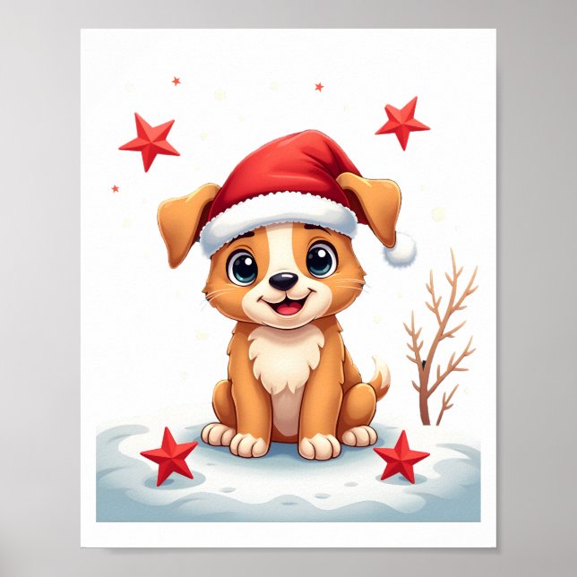 Póster Perro Divertido con Estrellas de Navidad para la T (Frente)